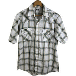 Ely Cattleman Shirt, Sz. M Blue Plaid w/ Button-down Pearl Snaps, Western Men's